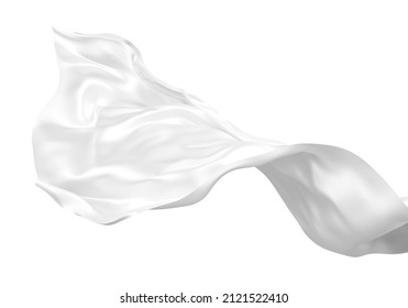 White Fabric Flying In The Wind Isolated On White Background 3D Render