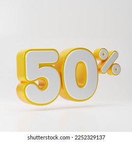 White fifty percent or 50 % with gold outline isolated over white background. 3D rendering. - Powered by Shutterstock