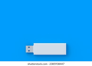 White flash drive, usb memory stick. Electronic access key. Data storage. Top view. Copy space. 3d render