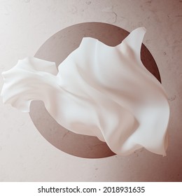 White Floating Fabric, Flying Cloth Design Elements 3d Rendering Abstract Fashion Banner Template, Silk And Smooth Texture