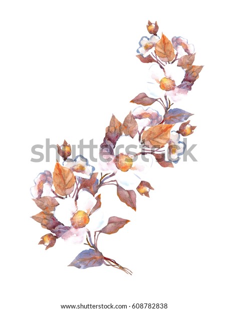 White Flowers Garland Isolated On White Stock Illustration 608782838