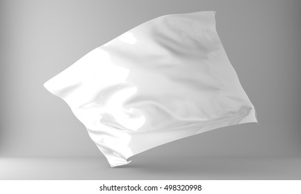 White Flying Silk Fabric Or Rubber Cloth On White Background 3D Rendering 
