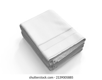 White Folded Towel Mockup On White Background. Folded Towel Isolated. Bathroom Textiles. 3d Rendering