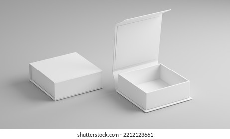 White folding gift box - Opened and closed gift box. 3d rendering mock up.