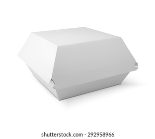 White Food Box, Packaging For Hamburger, Lunch, Fast Food, Burger, Sandwich. Product Pack.  Isolater On White Background