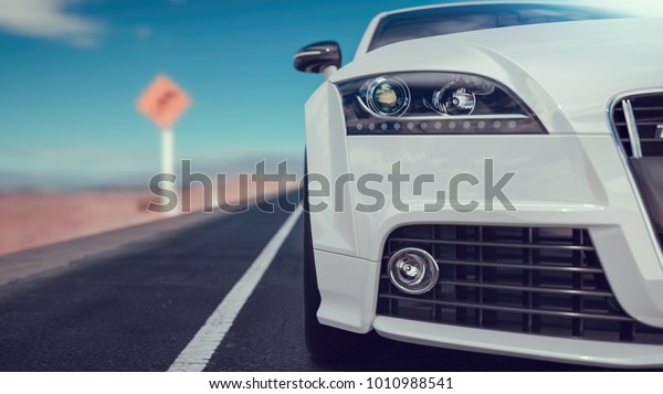 White front cars running on the road. 3d
rendering and
illustration.