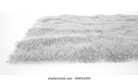 White Furry Carpet. Isolated 3d Render