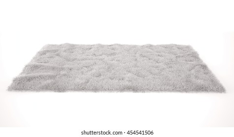 White furry carpet. Isolated. 3d render