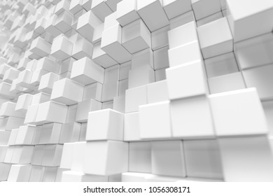 White geometric cube, cubical, boxes, squares form abstract background. Abstract white blocks. Template background for your design, 3d rendering