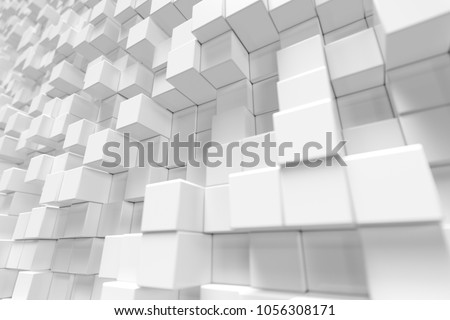 White geometric cube, cubical, boxes, squares form abstract background. Abstract white blocks. Template background for your design, 3d rendering