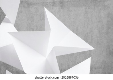 White geometric elements made paper,  abstract 3d illustration