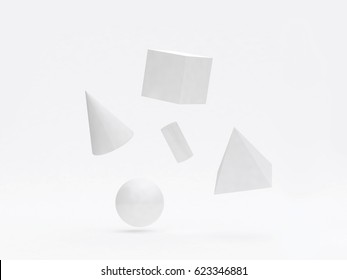 White Geometric Shape Form Floating 3d Rendering