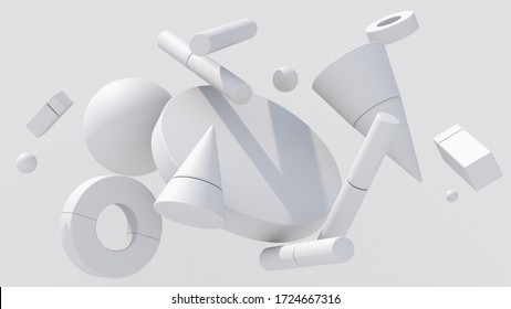 White Geometric Shapes. Monochrome Composition. Abstract Illustration, 3d Render.