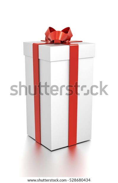 White Gift Box Red Ribbon Bow Shutterstock