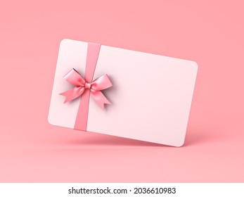 White gift card with pink ribbon bow isolated on pink pastel color background with shadow minimal concept 3D rendering - Powered by Shutterstock