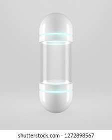 White Glass Capsule Product Stage. 3D Rendering