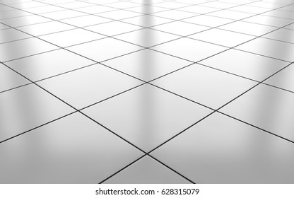White glossy ceramic tile floor pattern background. 3d rendering