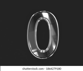 White Glossy Glassy Transparent Font - Number 0 Isolated On Dark, 3D Illustration Of Symbols