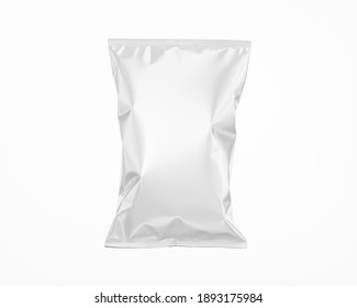White Glossy Snack Package Mockup - Isolated On White, Front View
