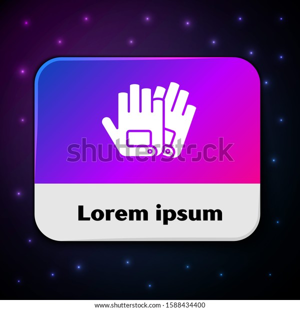 White Gloves icon\
isolated on black background. Extreme sport. Sport equipment.\
Rectangle color button.\
