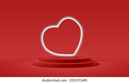 
White Glowing Heart On The Podium With Pink Happy Valentines Day Background 3d Rendering