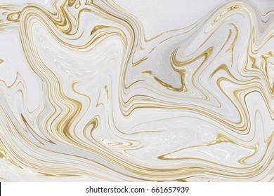 White And Gold Marble Background. Marbling Texture Design. Abstract Background. Stock. Oil Painting Style. Watercolor Hand Drawing. Good For Wallpapers, Posters, Cards, Invitations, Websites. 