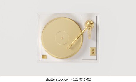 White Gold Vintage Turntable Record Player 3d Illustration 3d Render	