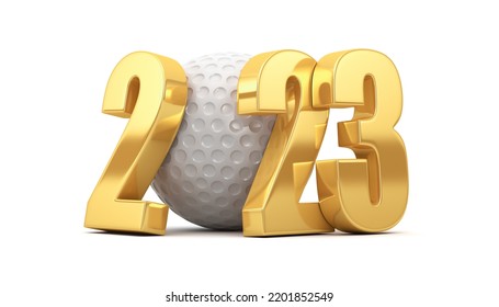 White golf ball and gold numbers 2023 on a white background. 3d rendering. - Powered by Shutterstock