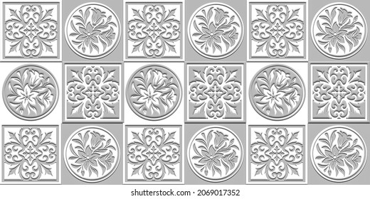 white and gray box pattern digital tiles design for decor interior and exterior home, wallpaper, ceramic - illustration.