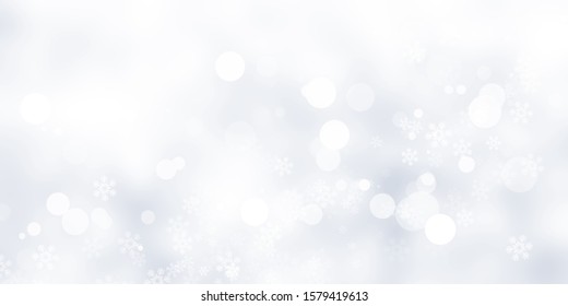 White And Gray Christmas Light With Snowflake Bokeh Background, Winter Backdrop Wallpaper.