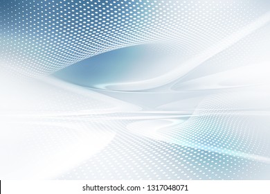 White Gray Perspective Flow Halftone Waves Background. Blurred Pattern Dots. Abstract Creative Graphic. Fantasy Business Design.