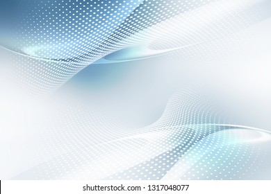 White gray perspective flow halftone waves background. Blurred pattern dots. Abstract creative graphic. Fantasy business design.