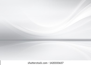 White grey perspective flow waves background. Abstract creative interior. Modern business style.