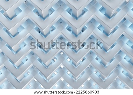 White grid. Architectural abstract concept. Architectural background. White volumetric lattice is intertwined. Architectural triangular pattern. Light texture. Modern background. 3d rendering.