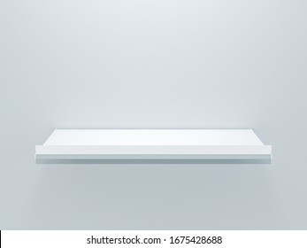 White Grocery Retail Shelf With Shelf Talker Isolated On Gray Background Design Template For Mock Up. 3d Rendering Design For Display Product Object In Supermarket