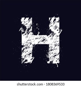 White grunge letter H isolated dark background