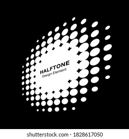 White Halftone Circle Perspective Frame Abstract Dots Logo Emblem Design Element For Technology, Medical, Treatment, Cosmetic. Round Border Icon Using Halftone Circle Dots Raster Texture. 