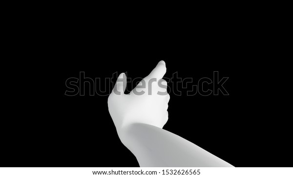 黒い背景に白い手が何かに手を伸ばす 手がカメラの前に伸びている 3dレンダリング のイラスト素材