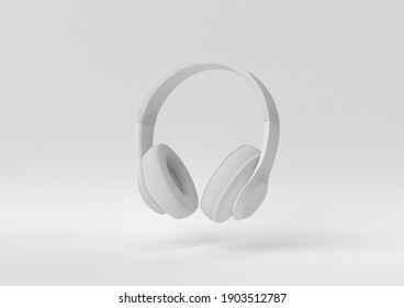 white headphone floating on white background. minimal concept idea. monochrome. 3d render. - Powered by Shutterstock