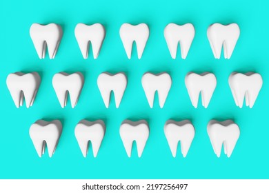 White Healthy Teeth Motion 3D Rendering Pattern On Blue Background. National Dentist's Day Digital Molar Tooth Anatomy Model. Wisdom Teeth Extraction Oral Care Recovery. Dental Insurance Clinic Banner