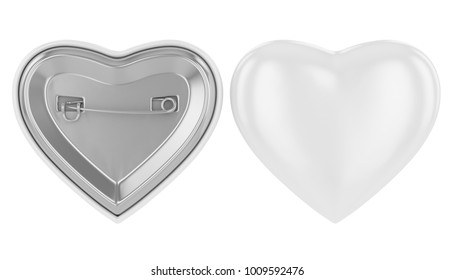 White Heart Badge Pin Brooch Mock-up. 3d Render