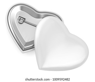 White Heart Badge Pin Brooch Mock-up. 3d Render