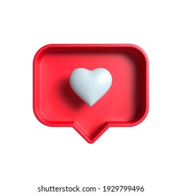white heart inside of a red pin on a white background. "like" symbol notification. 3d render