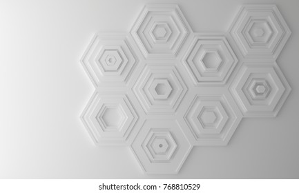White hexagonal 3d pattern. Interior design element. 3d rendering, digital illustration