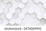 White hexagons geometric background, minimal honeycomb pattern wallpaper, 3d render  illustration.