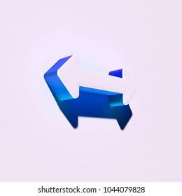 White Horizontal Arrows Icon. 3D Illustration Of White Arrows, Bi Directional, Horizontal, Pass Icons With Blue And Green Shadows.