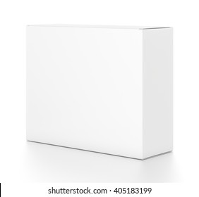 White horizontal rectangle blank box from side angle. 3D illustration isolated on white background.