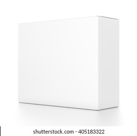 White Horizontal Rectangle Blank Box From Side Angle. 3D Illustration Isolated On White Background.