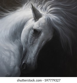 White Horse Is Dark Side - Oil Painting