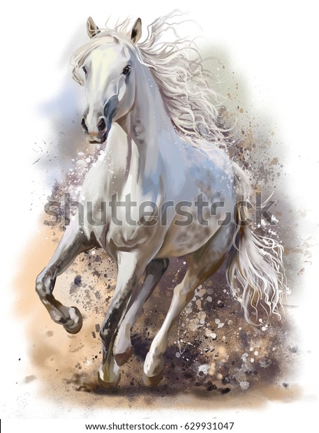 白馬は水彩画を描く のイラスト素材